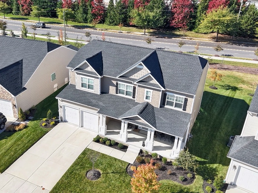 Elevated front and side view of the Glenn Dale home in a subdivision